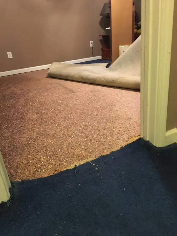 Carpet pad removal revealing water damage during Drying & Dehumidification in Allen