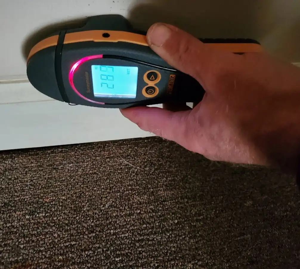 Moisture detection at baseboard during Burst Pipe Cleanup in Allen